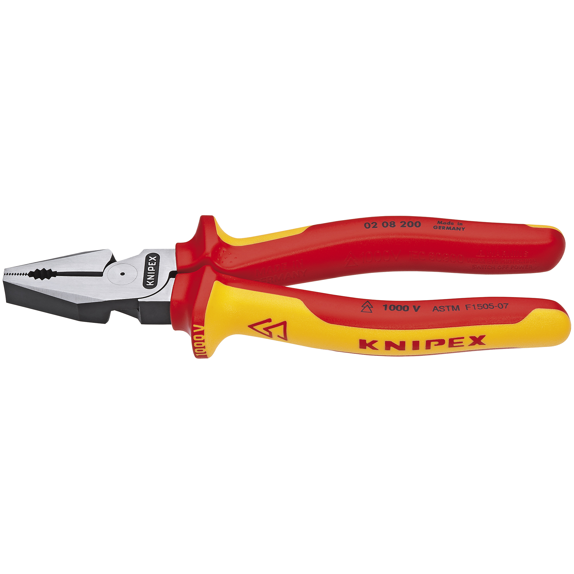 KNIPEX High Leverage Combination Pliers - 8in., Comfort Grip, Steel, 0.5in. Jaw Capacity, 1000V Rated, Model# 02 08 200 US